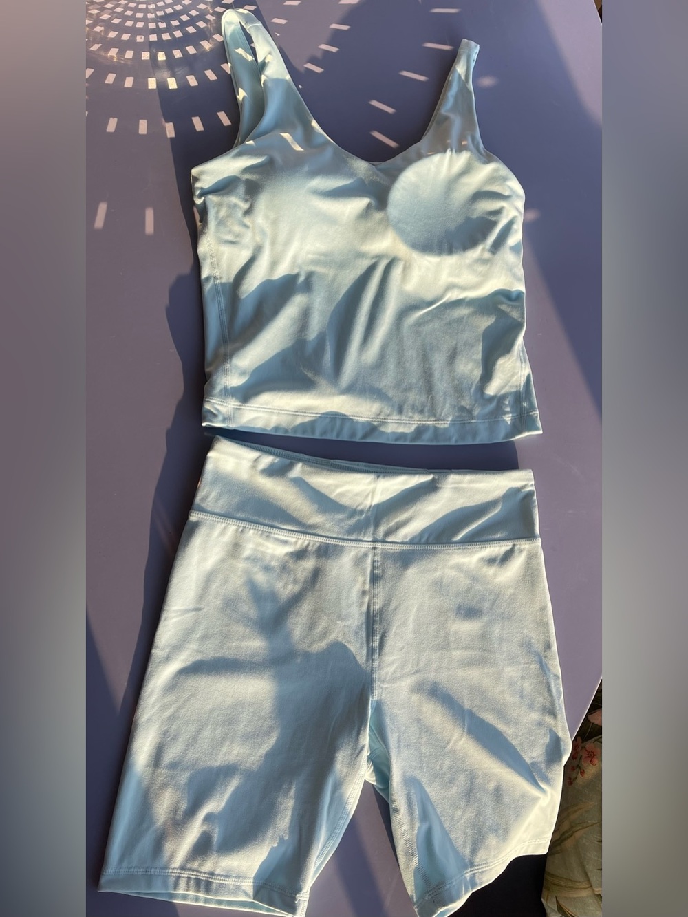 Ideology Light Blue Sleeveless Tank and High-Rise Bike Shorts Set